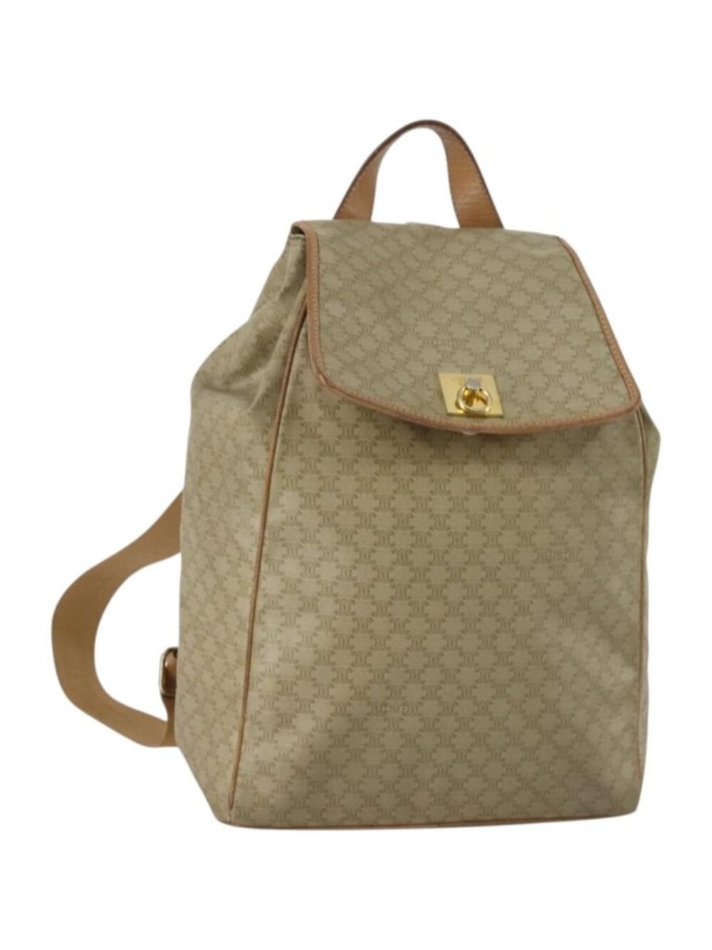 CELINE Macadam Canvas Backpack PVC Leather Beige Gold